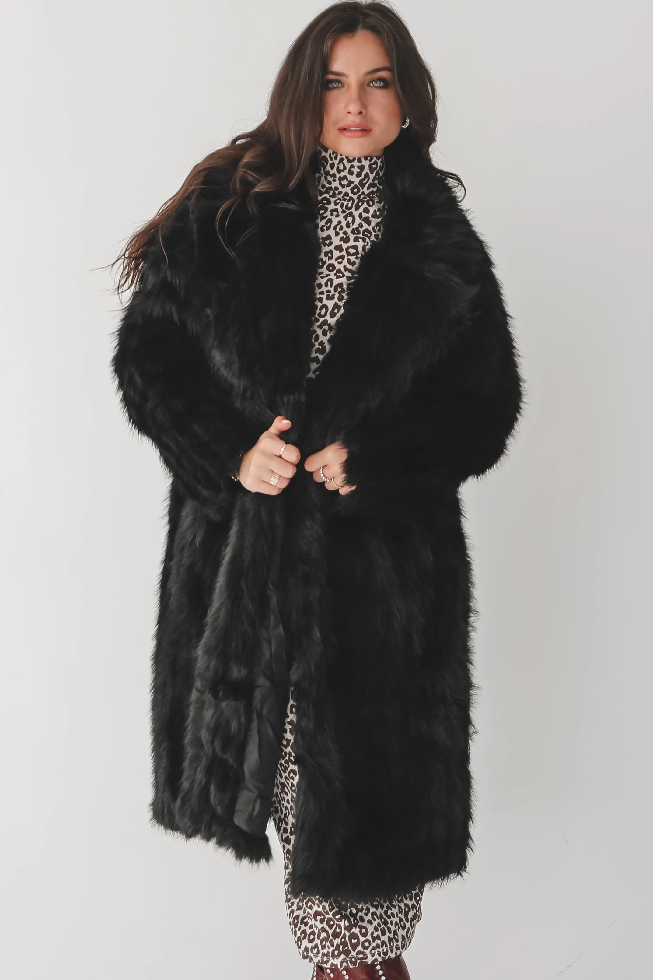 DEAL It’s Giving Luxury Black Faux Fur Long Coat sold by Amazing Lace