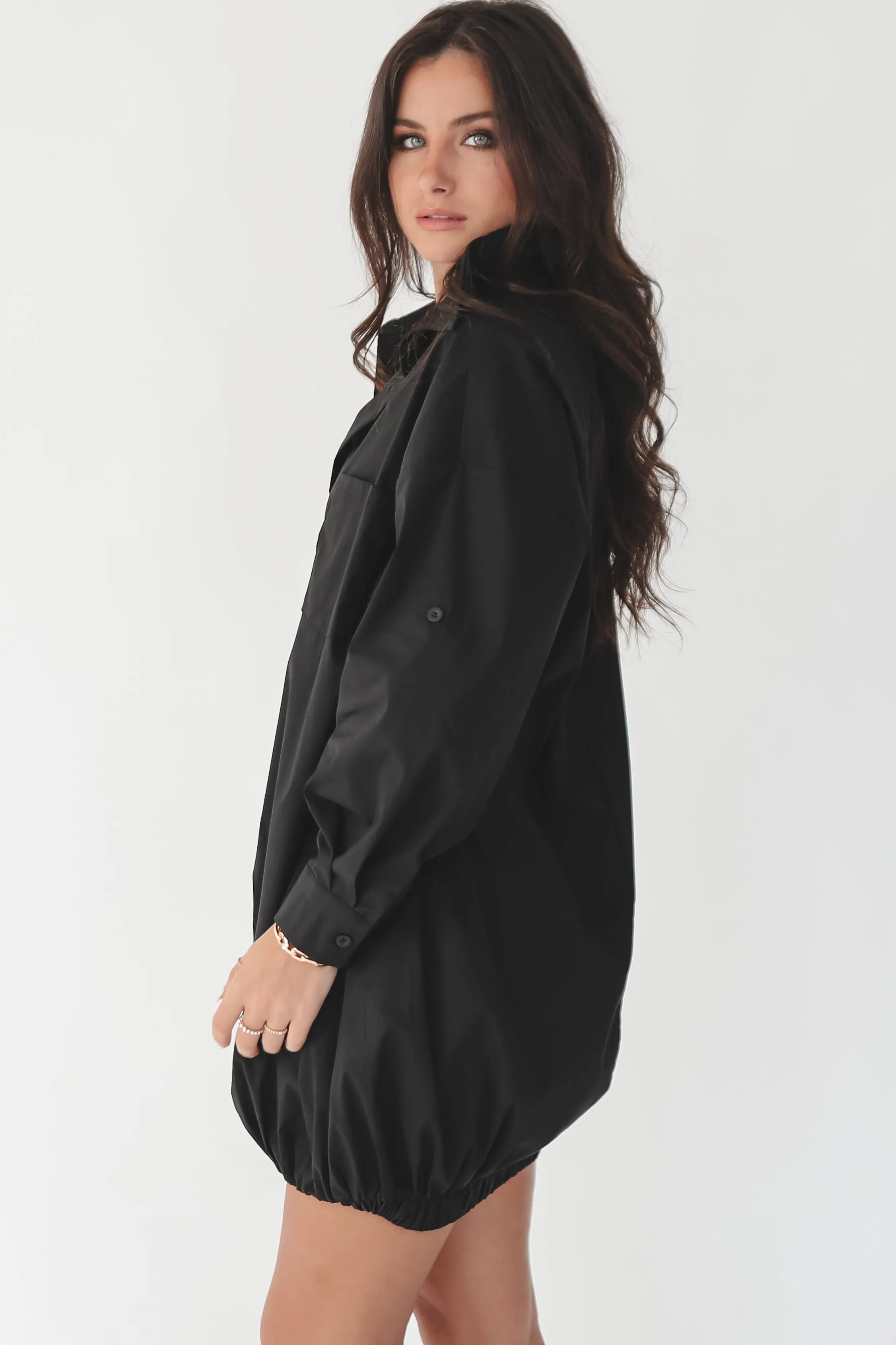 Dress Up Nice Black Bubble Button Up Shirt Dress sold by Amazing Lace product image thumbnail 3