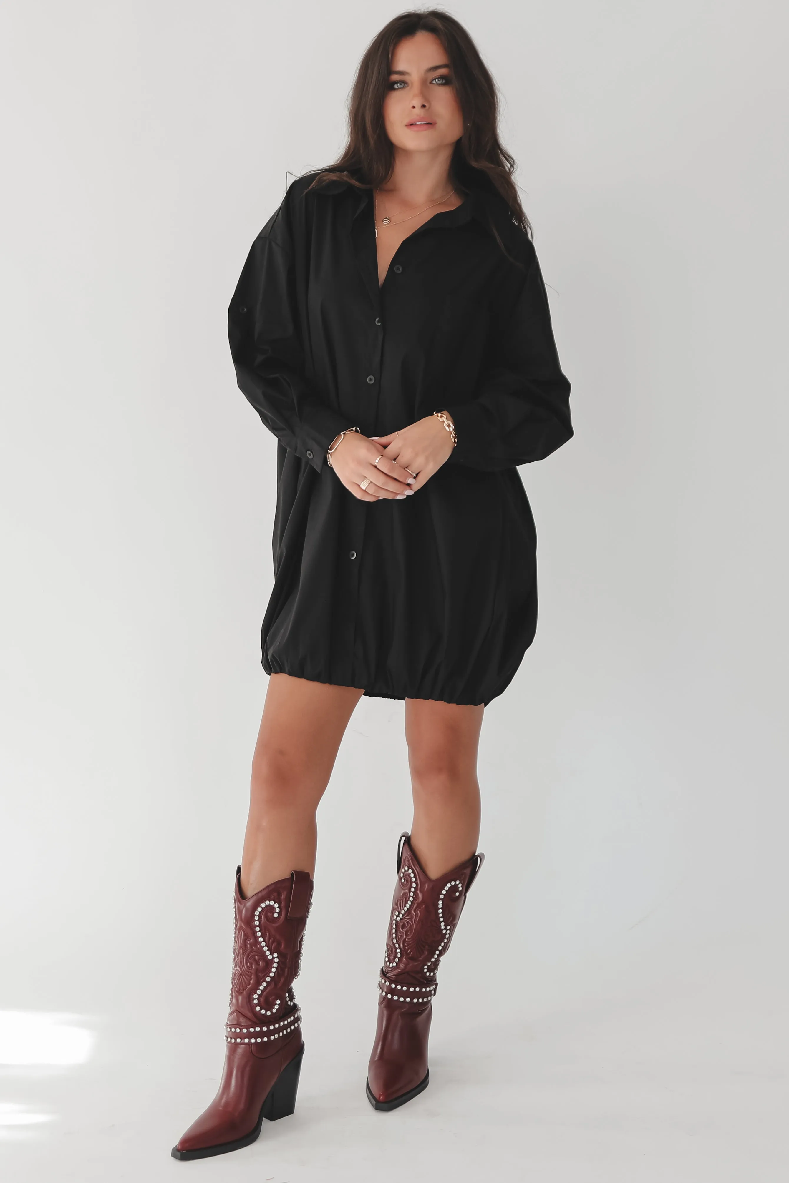 Dress Up Nice Black Bubble Button Up Shirt Dress sold by Amazing Lace product image thumbnail 2