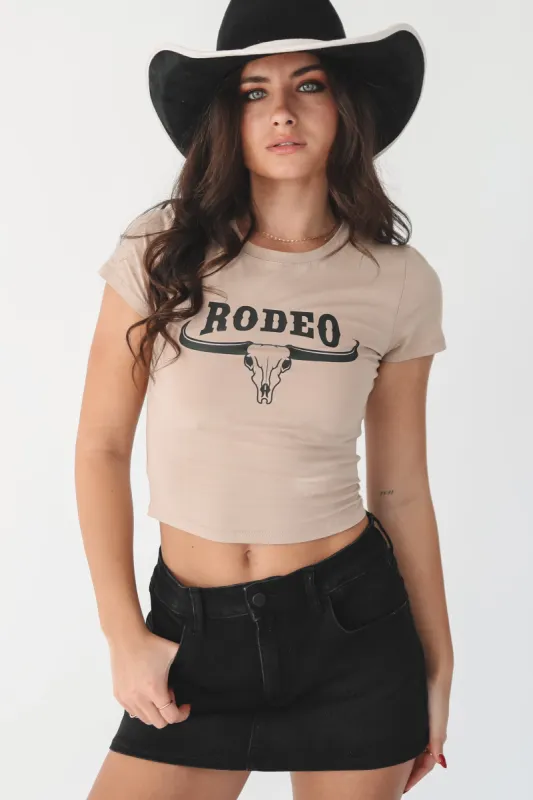 Rodeo Taupe Western Graphic Baby Tee Crop sold by Amazing Lace