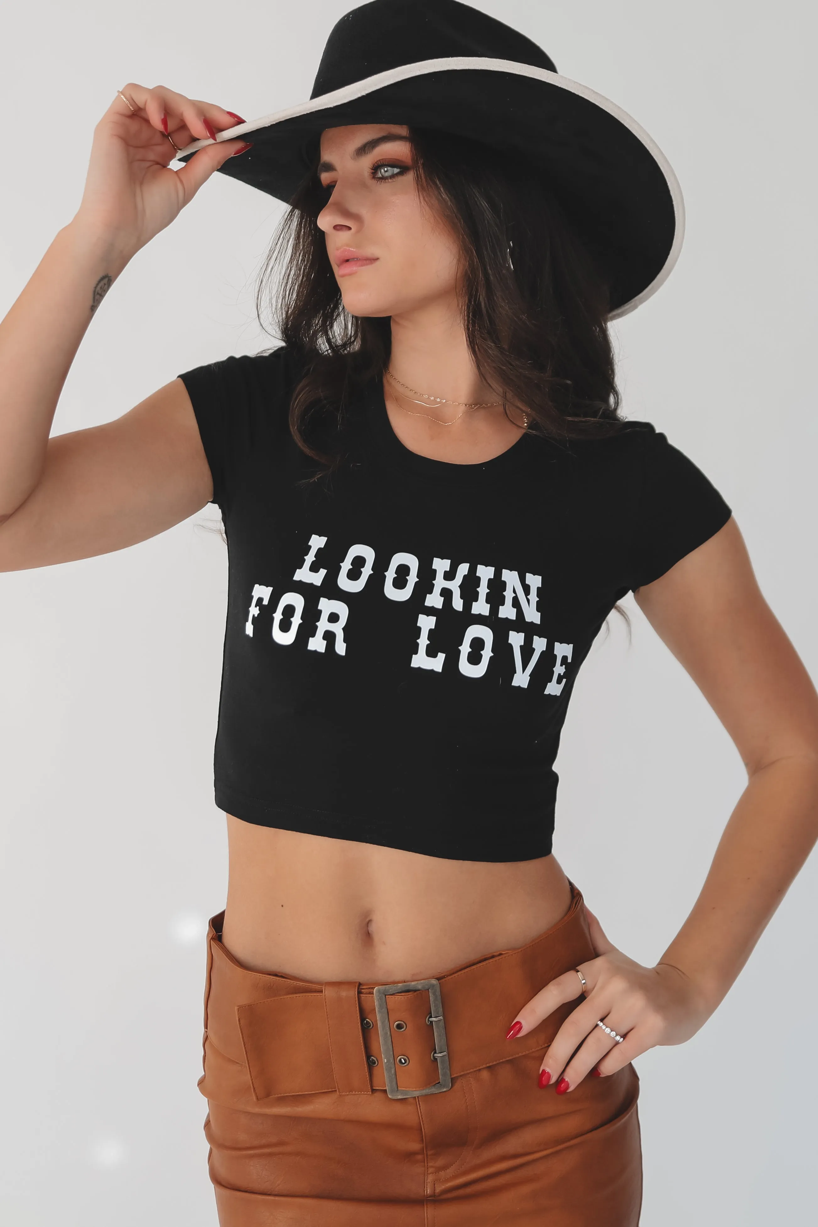 DEAL Looking For Love Graphic Western Fitted Cropped Tee sold by Amazing Lace