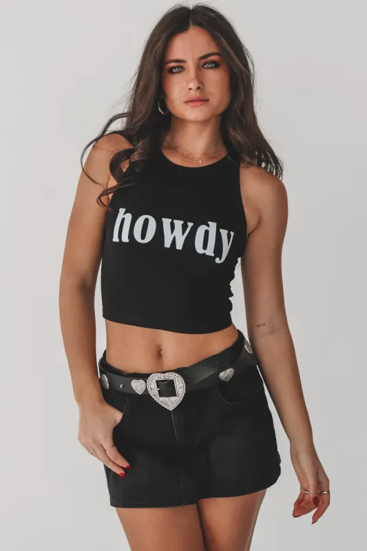 Howdy High Neck Western Graphic Cropped Fitted Tank sold by Amazing Lace