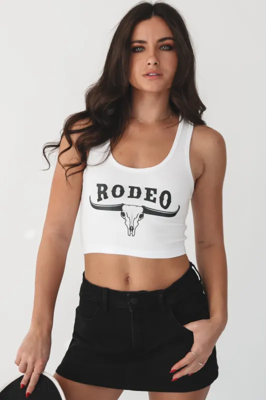 Rodeo White Western Graphic Cropped Fitted Tank sold by Amazing Lace