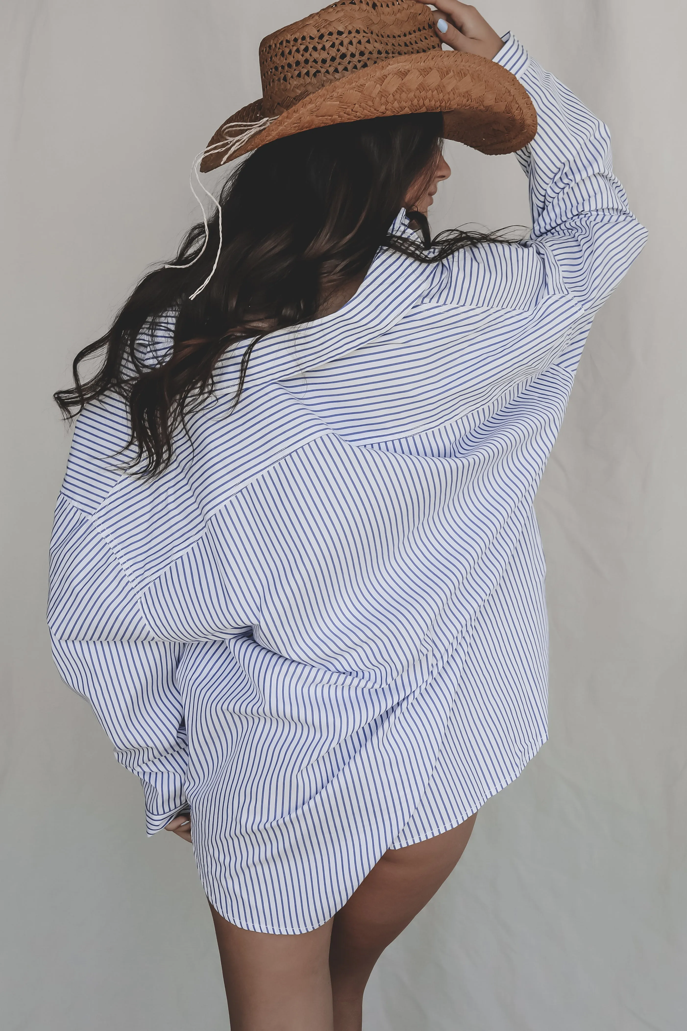 My Boyfriends Blue Striped Oversized Button Up sold by Amazing Lace product image thumbnail 3