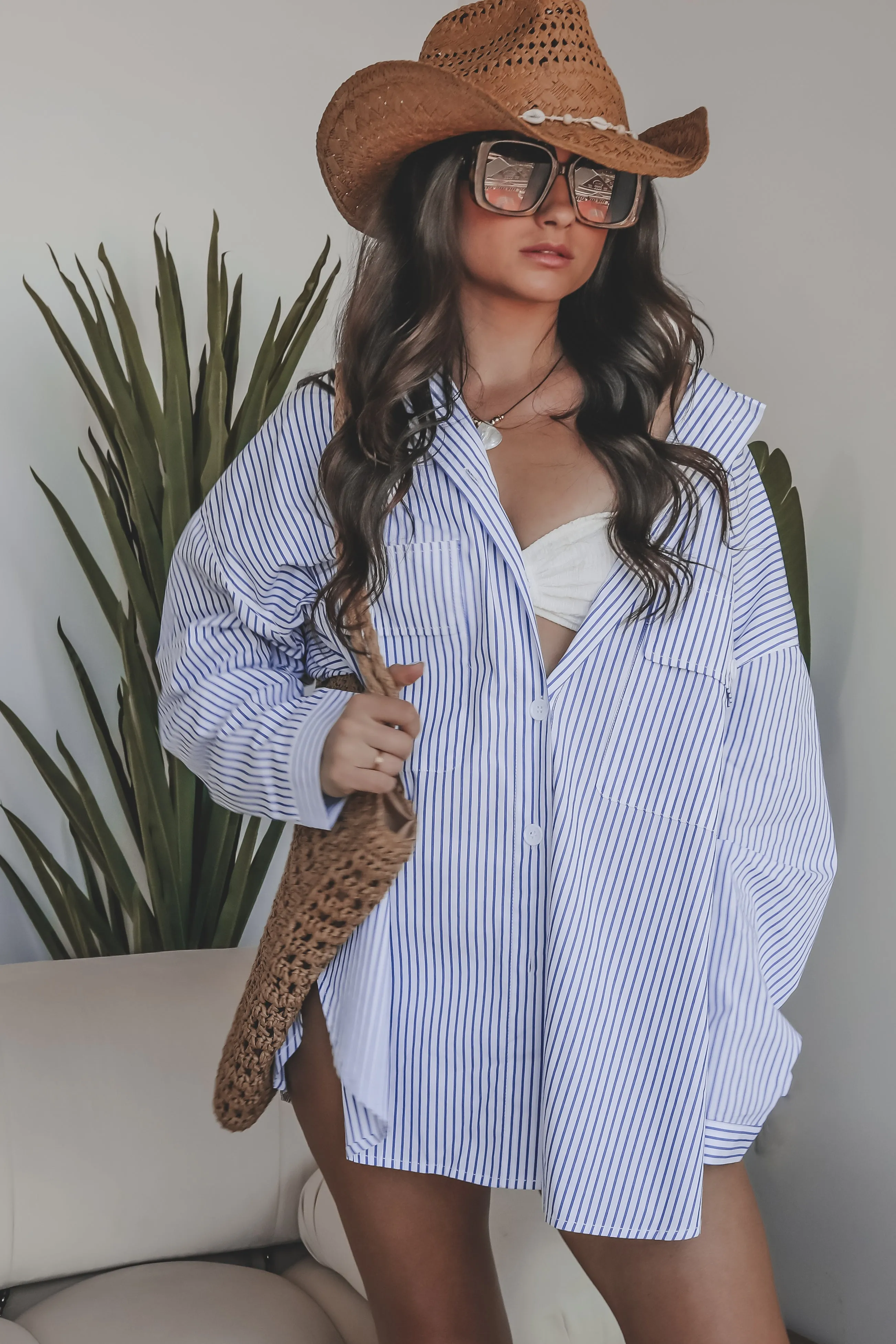 My Boyfriends Blue Striped Oversized Button Up sold by Amazing Lace product image thumbnail 5