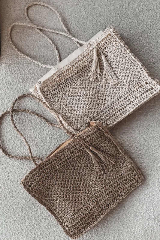 A Stroll On The Beach Straw Knit Tote Bag sold by Amazing Lace