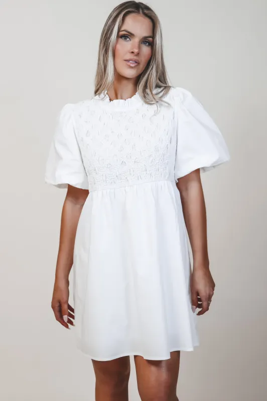 DEAL Yes Please White Smocked Mini Dress sold by Amazing Lace