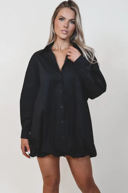 Dress Up Nice Black Bubble Button Up Shirt Dress sold by Amazing Lace