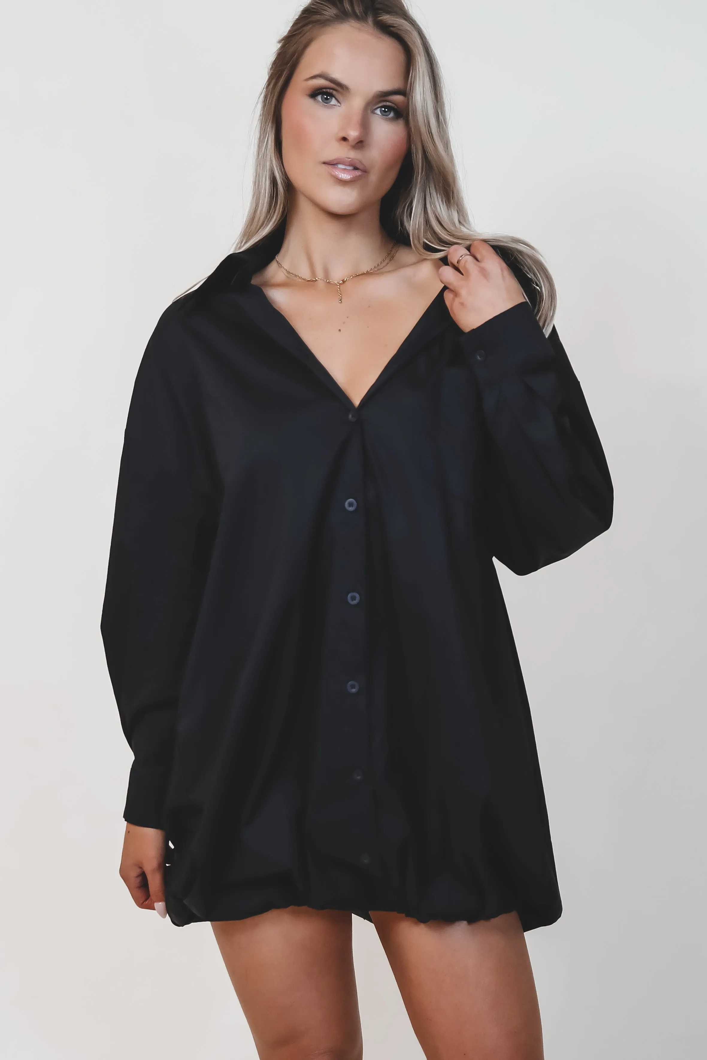 Dress Up Nice Black Bubble Button Up Shirt Dress sold by Amazing Lace product image thumbnail 5