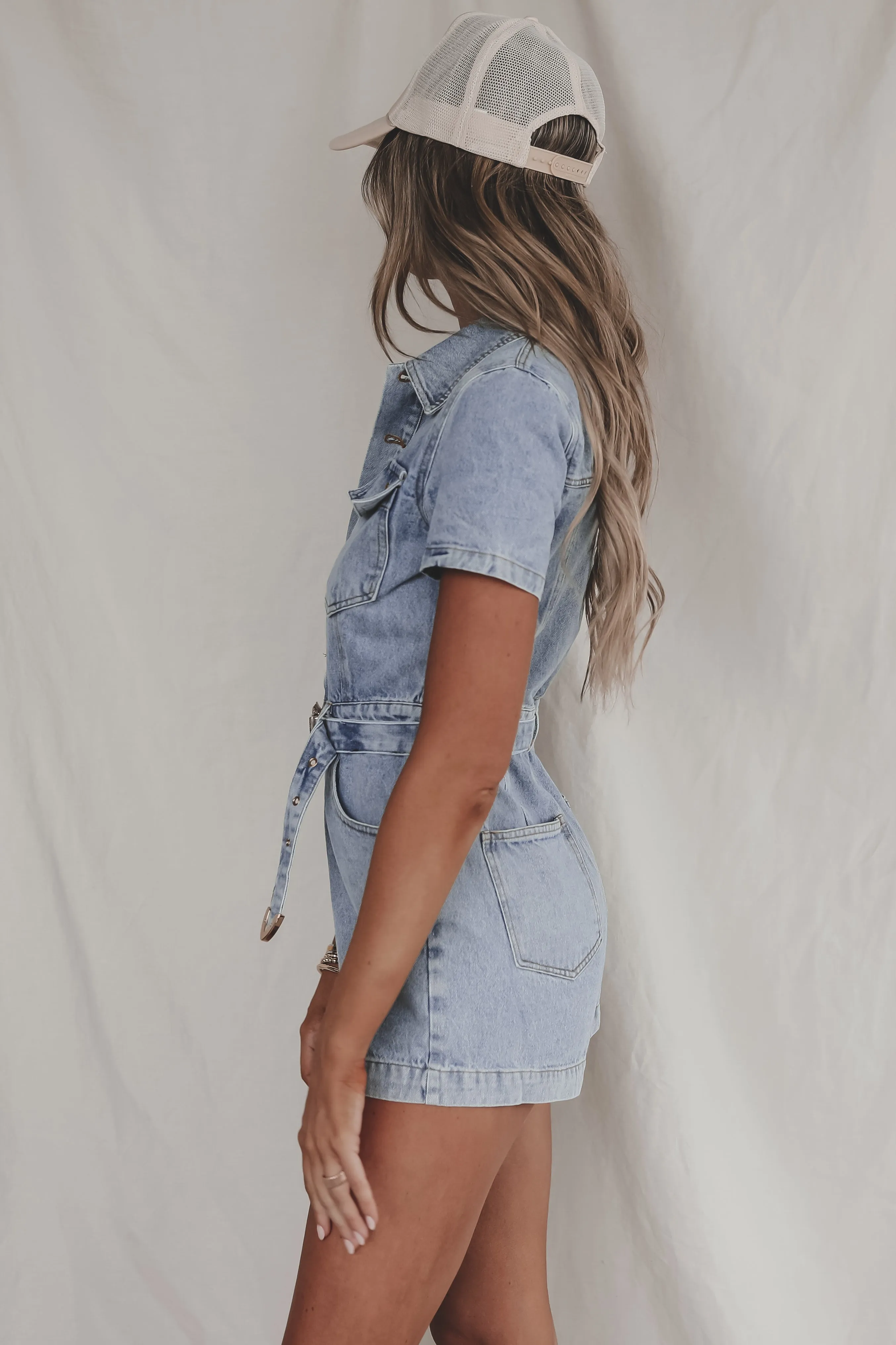 Denim Looks Good On You Short Sleeve Denim Romper sold by Amazing Lace product image thumbnail 3