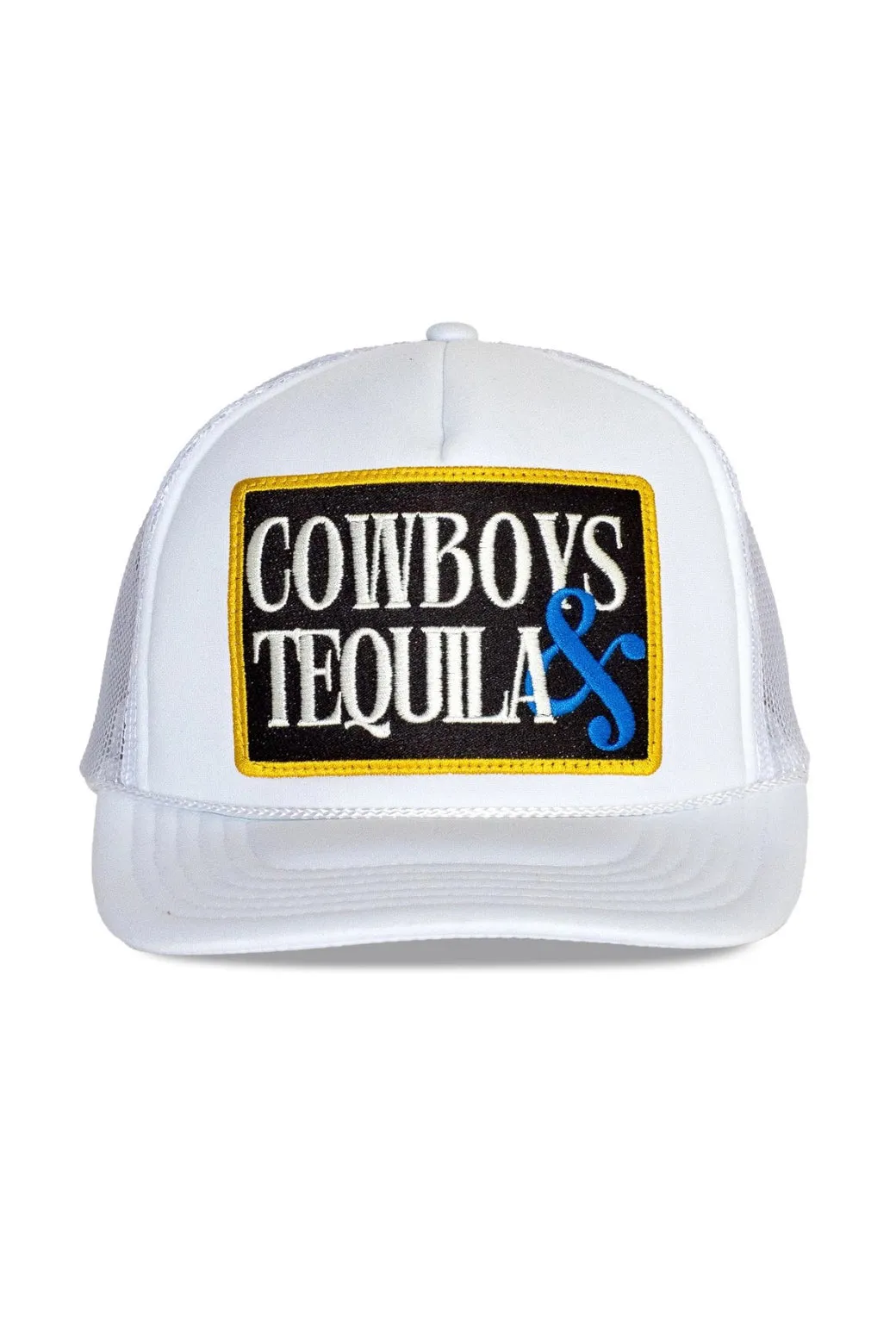 Cowboys & Tequila White Patch Tracker Hat sold by Amazing Lace