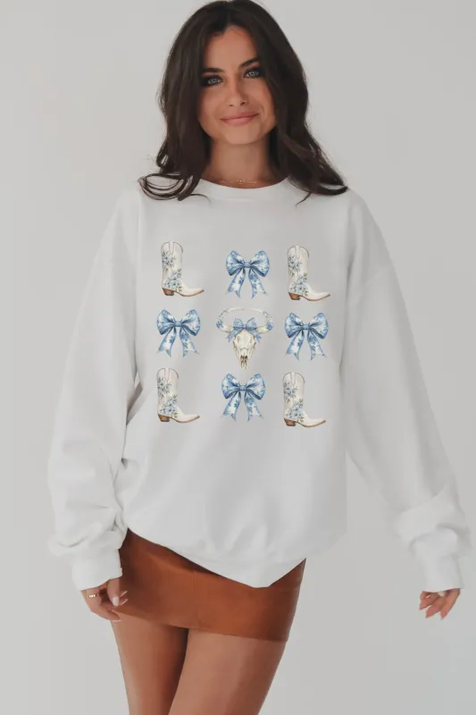 DEAL Boots And Bows Cowgirl Coquette Graphic Pullover Sweatshirt sold by Amazing Lace
