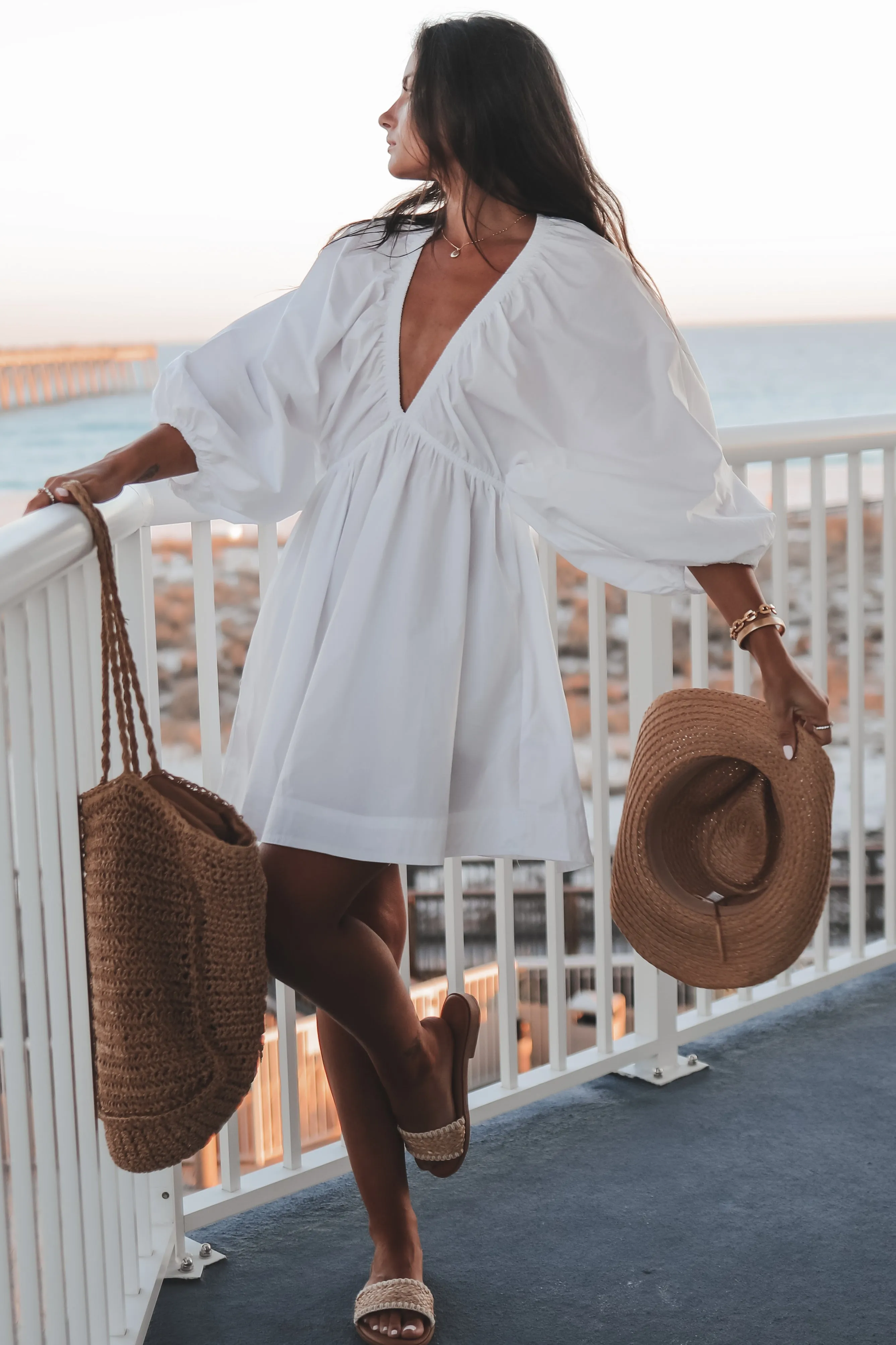 Promises To Keep Deep V Neckline Balloon Sleeve Dress sold by Amazing Lace product image thumbnail 4