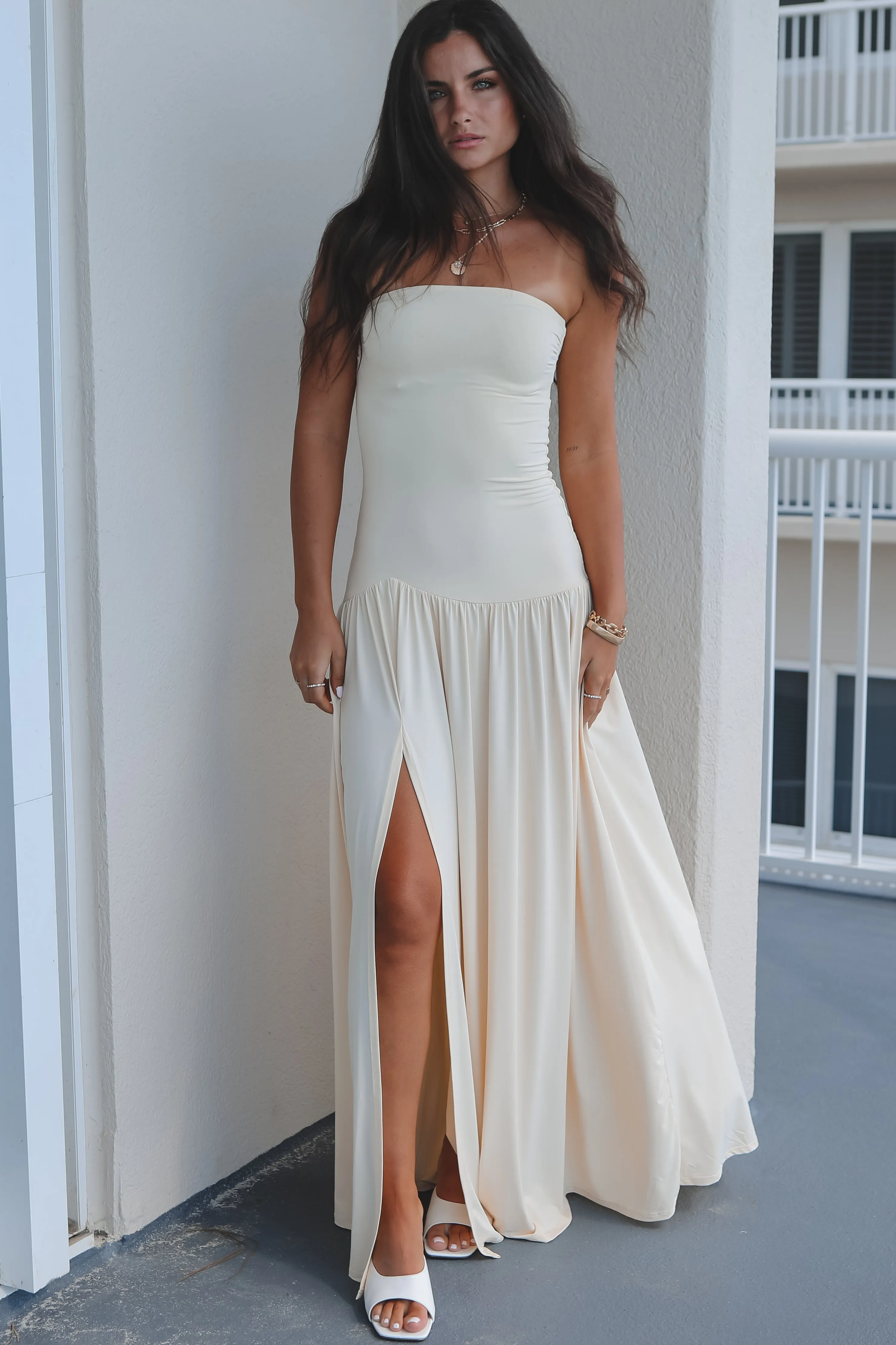 Forever Plus One Strapless Drop Waist Maxi Dress sold by Amazing Lace