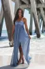 The Vibe Is Mermaid Blue Shimmer Strapless Maxi Dress sold by Amazing Lace