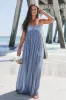 The Vibe Is Mermaid Blue Shimmer Strapless Maxi Dress sold by Amazing Lace