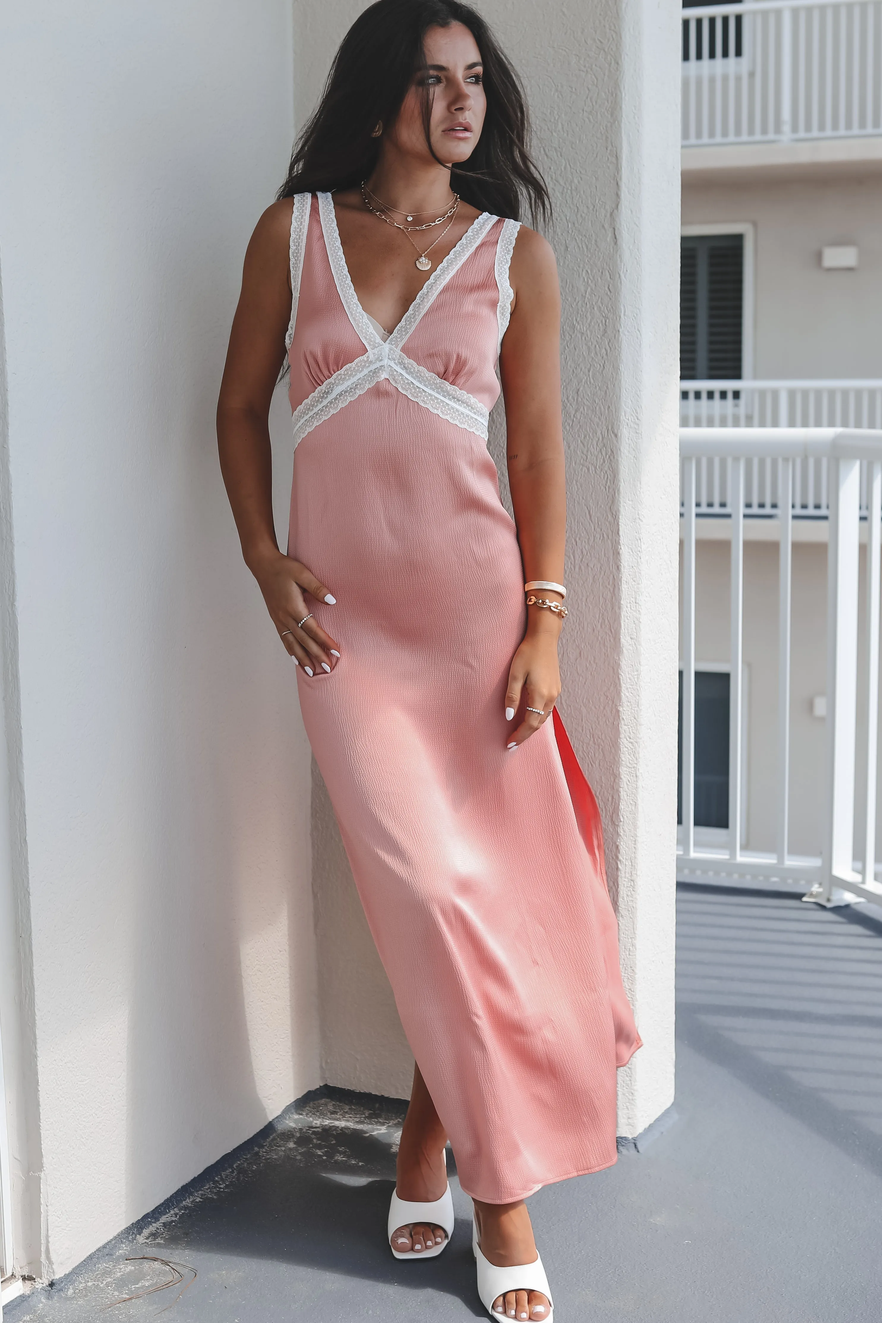 Summertime Plus One Rose Satin Maxi Dress sold by Amazing Lace