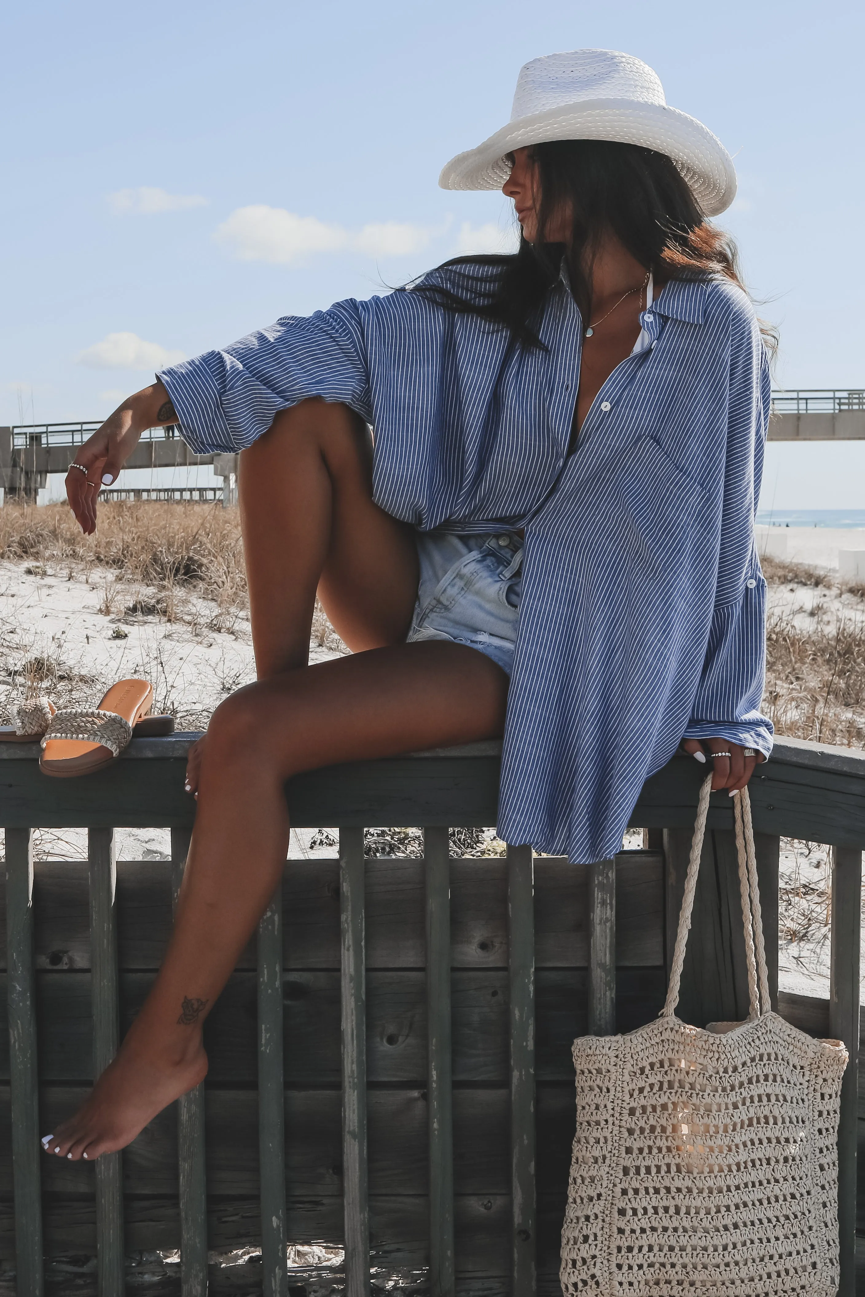 A Summer Essential Striped Button Up Top Cover Up Top sold by Amazing Lace