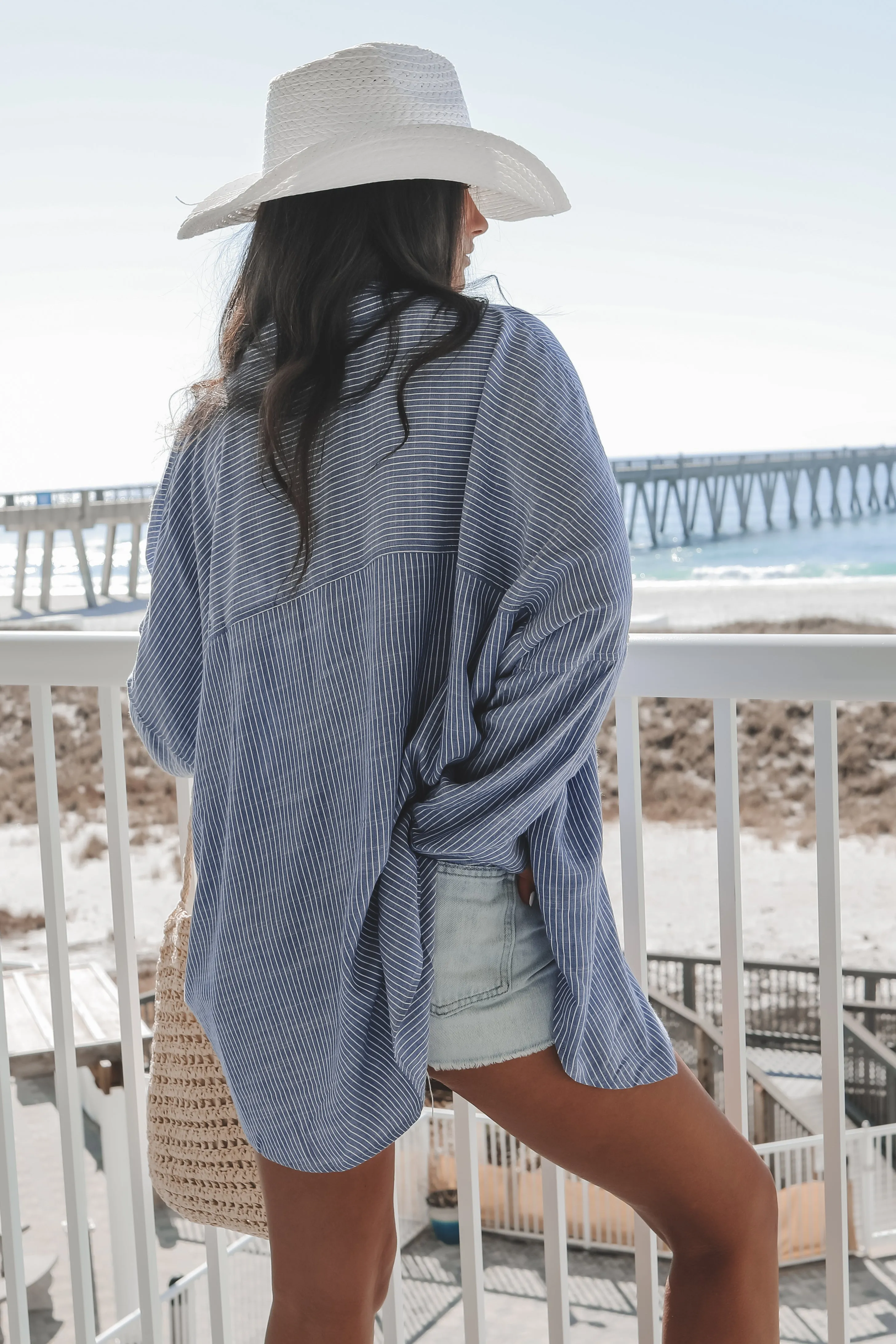 A Summer Essential Striped Button Up Top Cover Up Top sold by Amazing Lace product image thumbnail 3