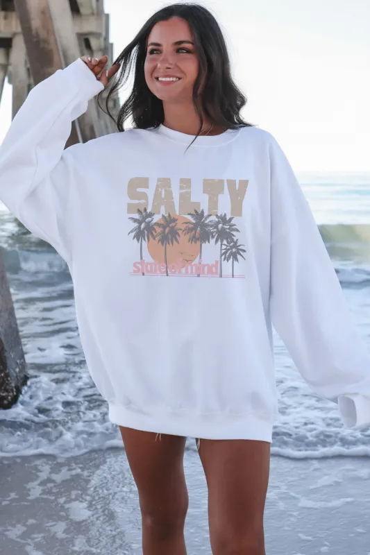 Salty State Of Mind White Graphic Crew Neck Top sold by Amazing Lace