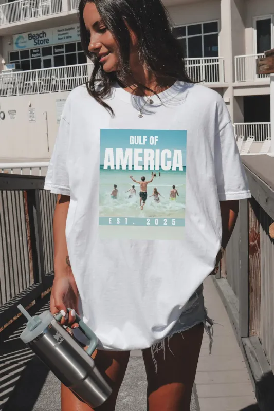 Gulf Of America Beach White Graphic Comfort Colors Tee sold by Amazing Lace