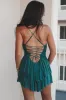 Reservations For Two Green Mesh Lace Up Mini Dress sold by Amazing Lace