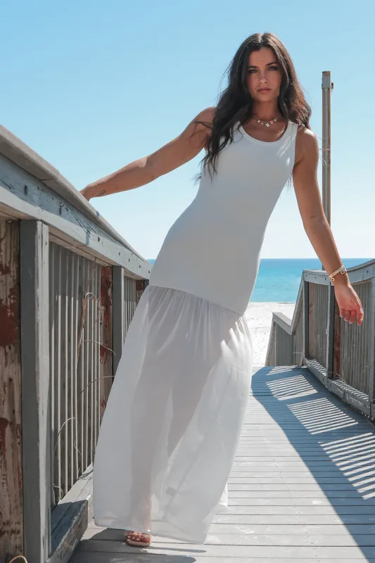 Make You Wait White Drop Waist Maxi sold by Amazing Lace