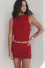 Getting Hot In Here Red Ruched High Neck Mini Skirt Set sold by Amazing Lace