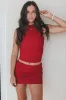 Getting Hot In Here Red Ruched High Neck Mini Skirt Set sold by Amazing Lace