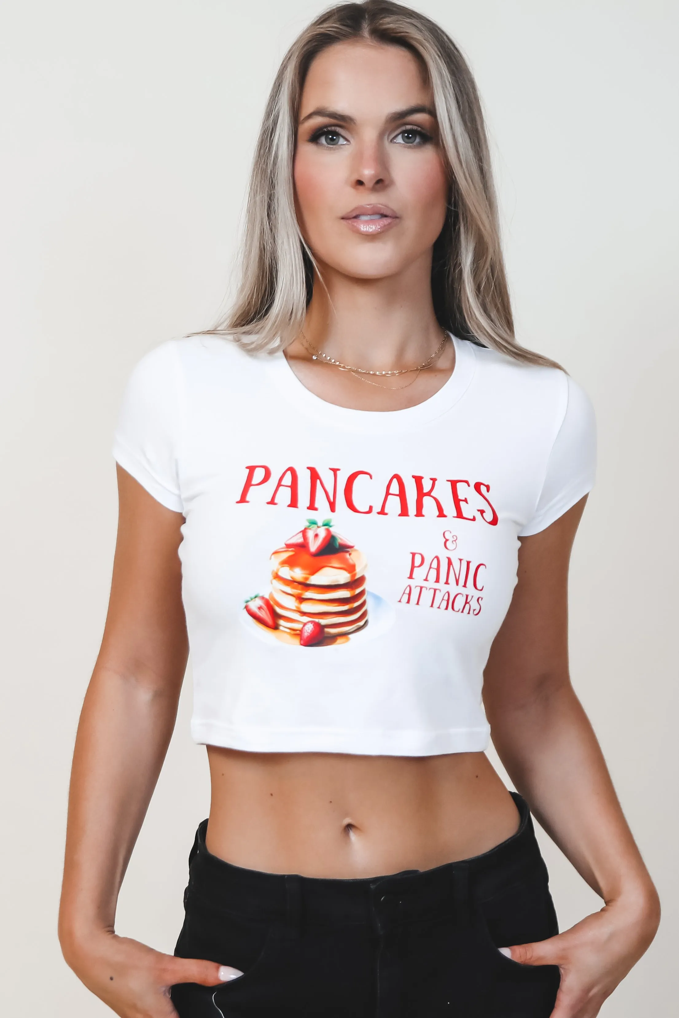 DEAL Pancakes & Panic Attacks Strawberry Pancake Funny Cropped Graphic sold by Amazing Lace