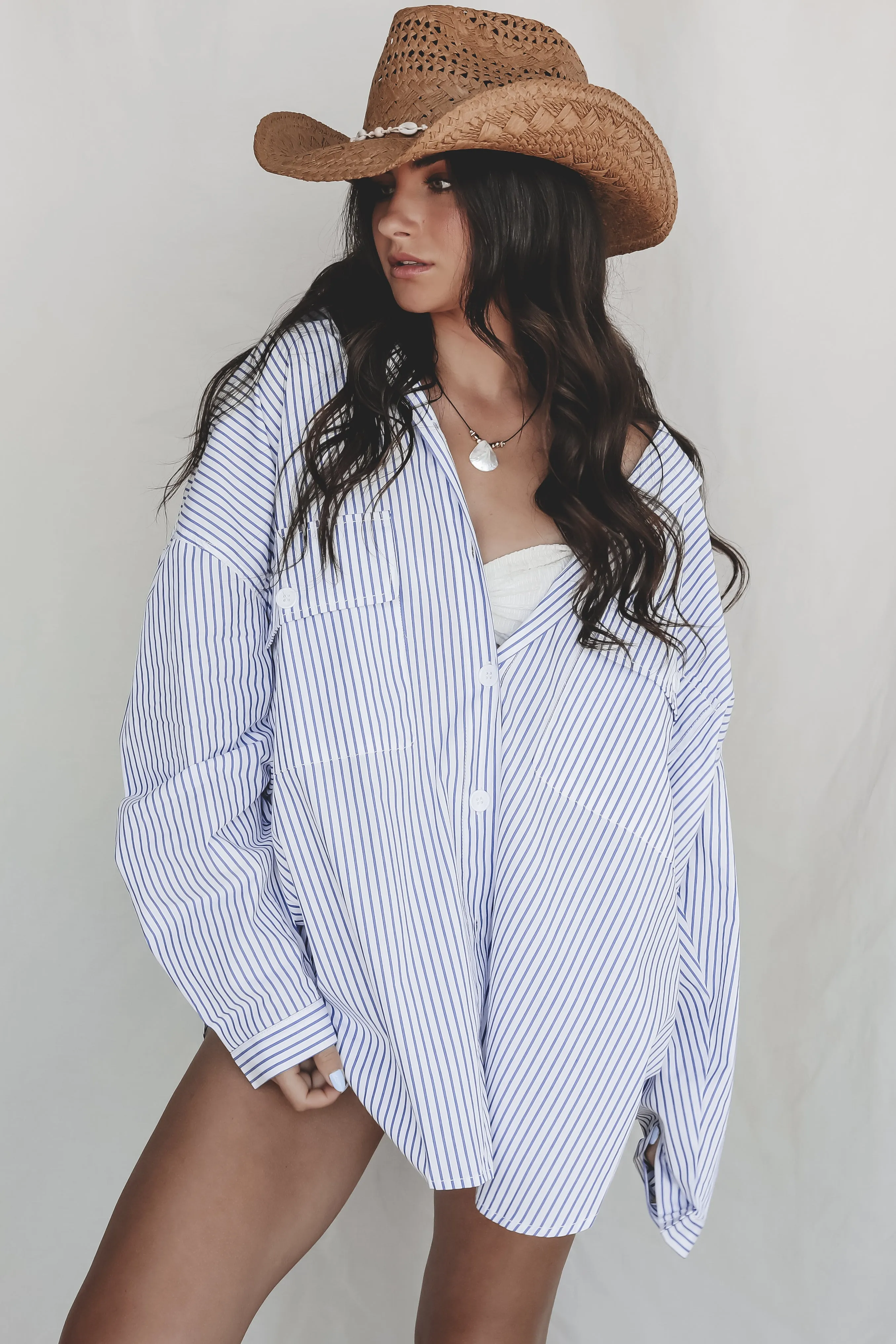 My Boyfriends Blue Striped Oversized Button Up sold by Amazing Lace product image thumbnail 5