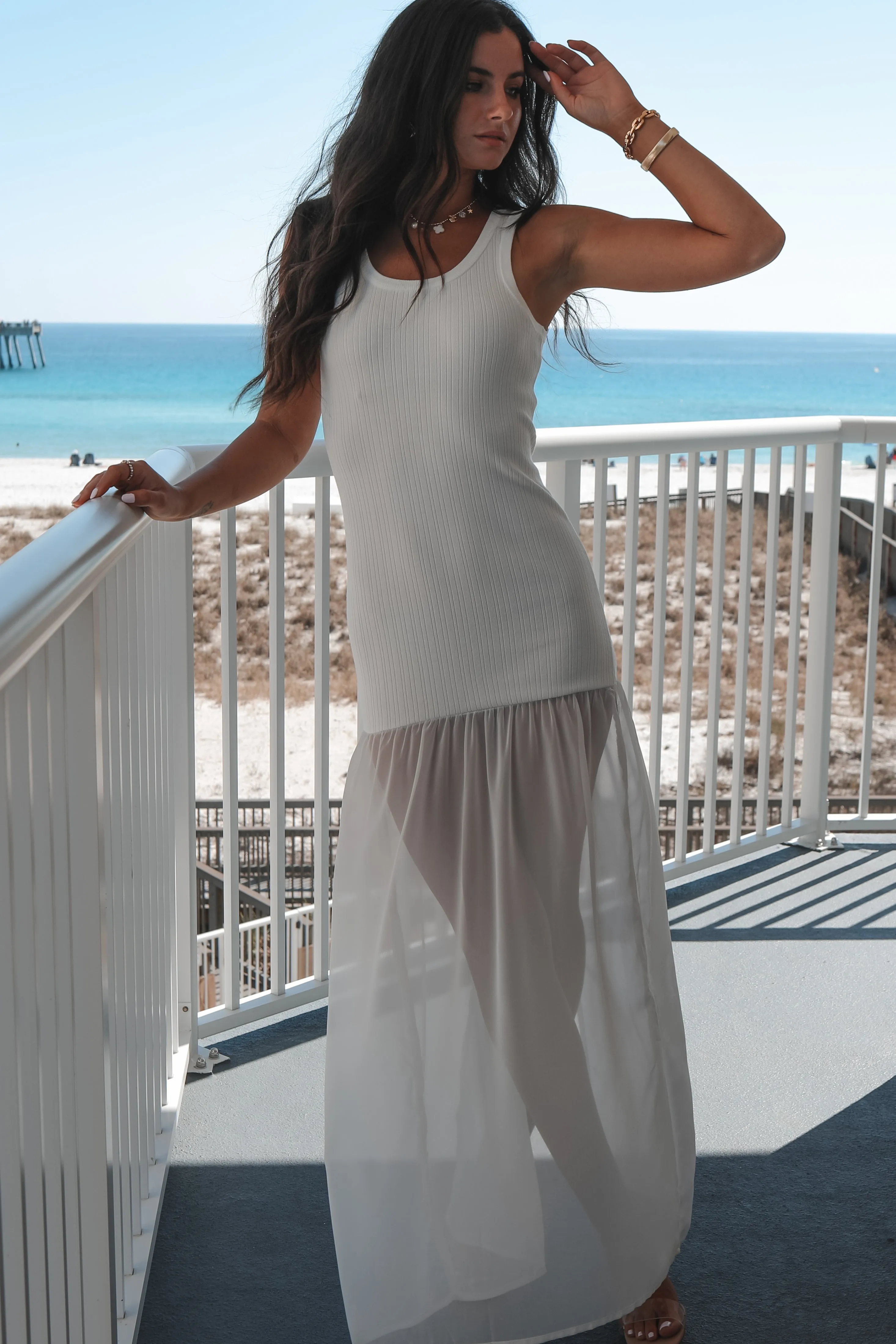 Make You Wait White Drop Waist Maxi sold by Amazing Lace