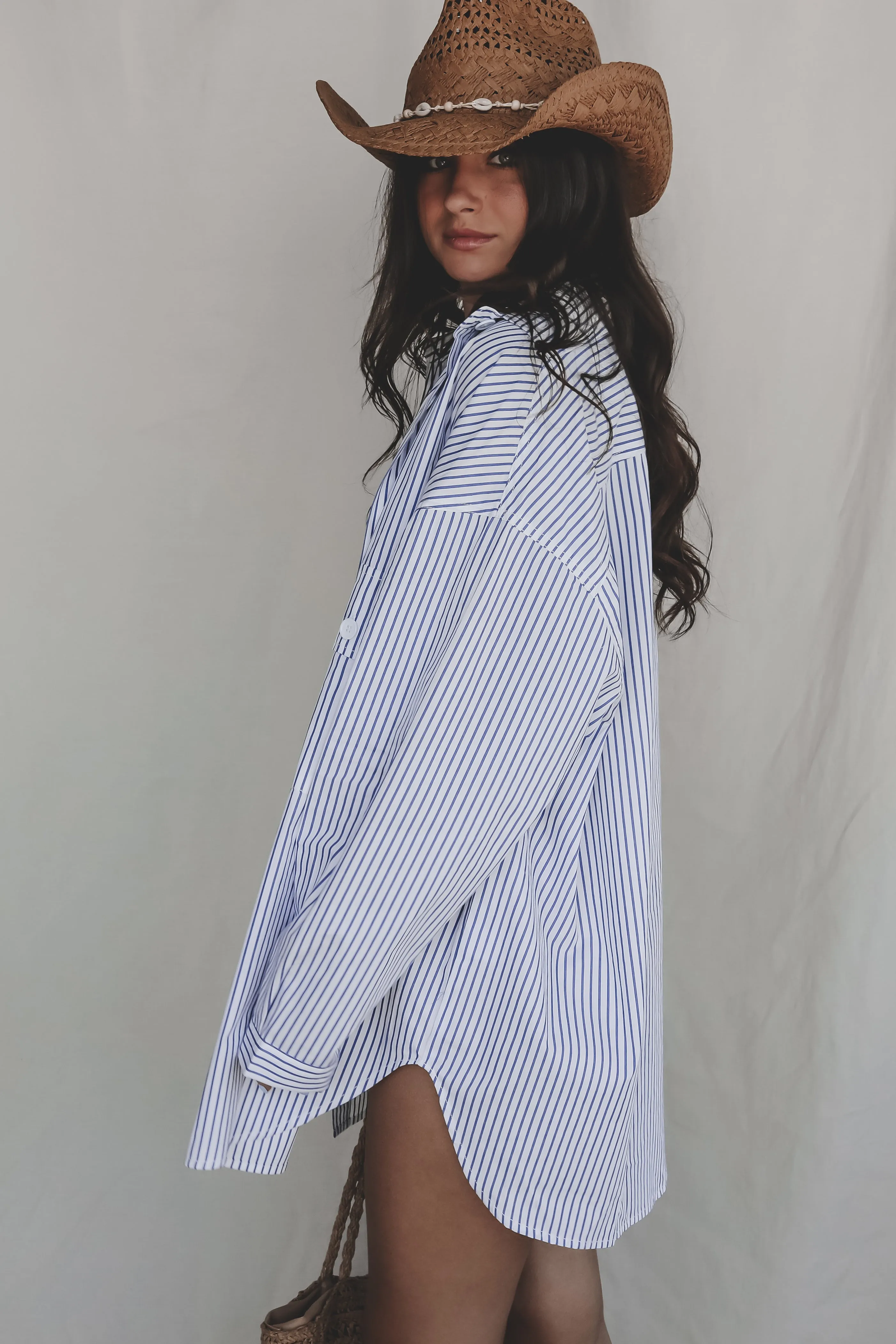 My Boyfriends Blue Striped Oversized Button Up sold by Amazing Lace product image thumbnail 3