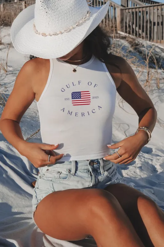 The Gulf Coast Of America Tank Top T-Shirt White Crop Top High Neck made by Amazing Lace