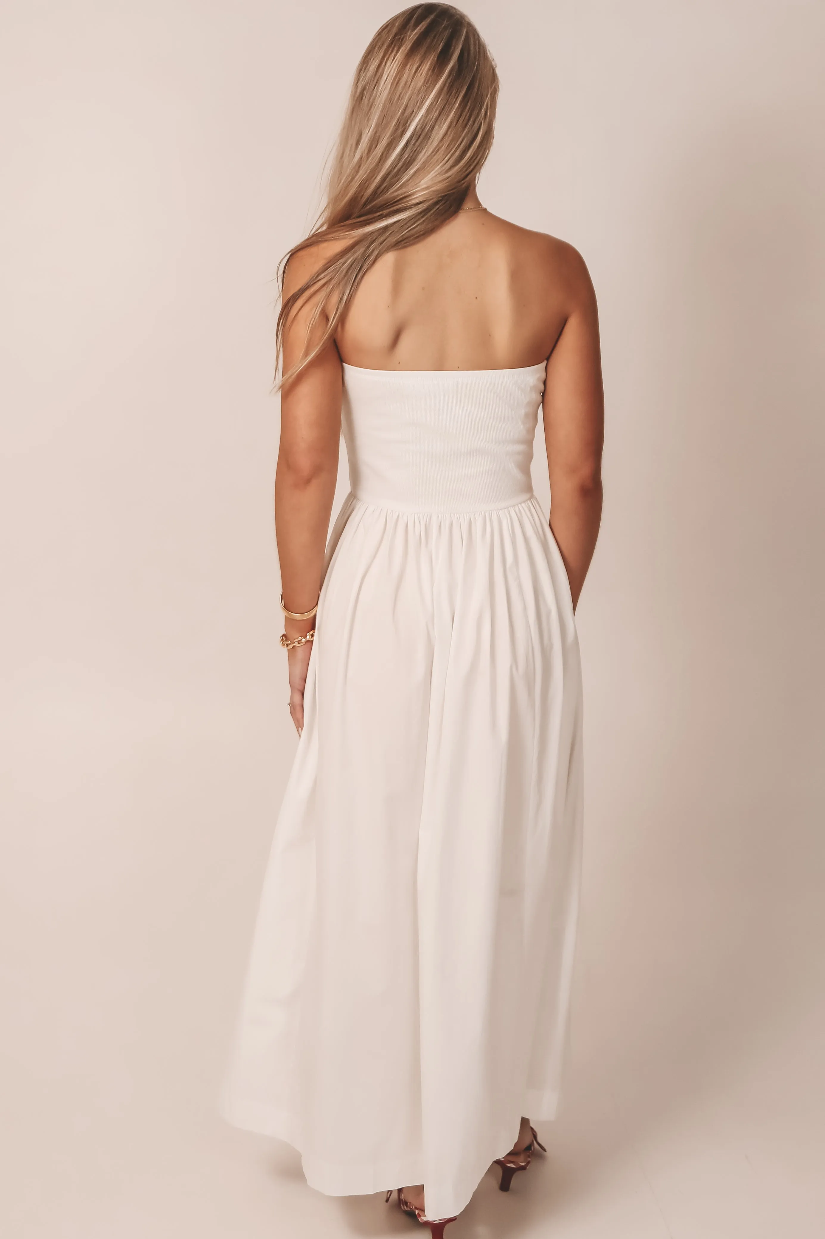 Meet Me A Five Drop Waist White Strapless Maxi Dress sold by Amazing Lace product image thumbnail 4