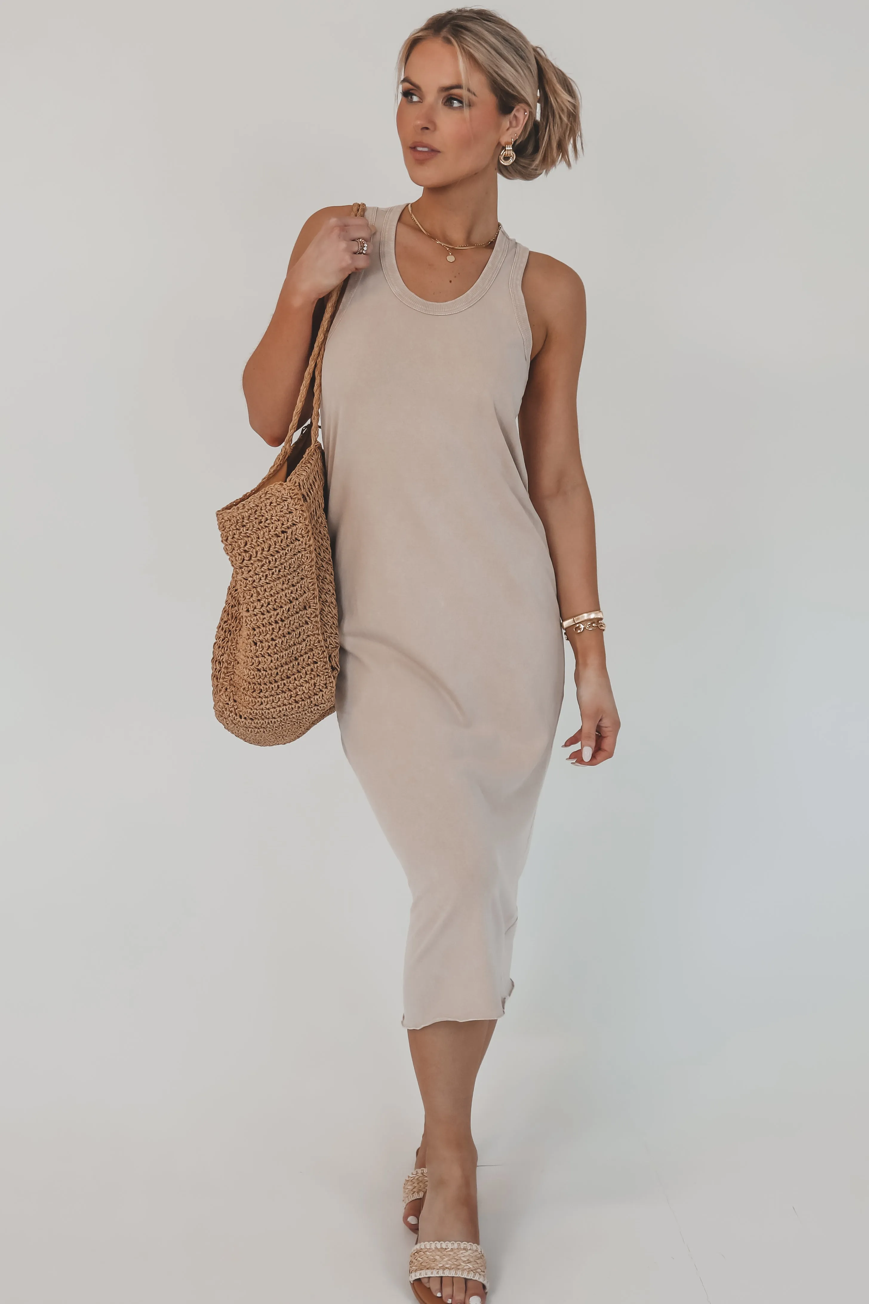 DEAL Talk Warmer Weather To Me Taupe Midi Dress sold by Amazing Lace product image thumbnail 4