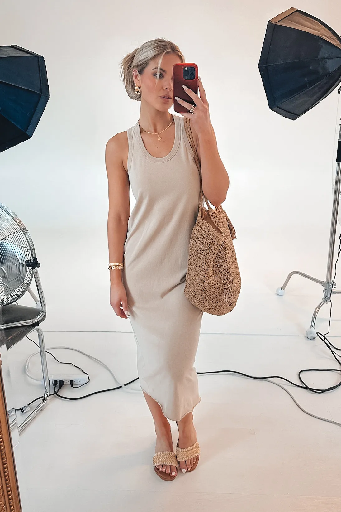DEAL Talk Warmer Weather To Me Taupe Midi Dress sold by Amazing Lace product image thumbnail 5