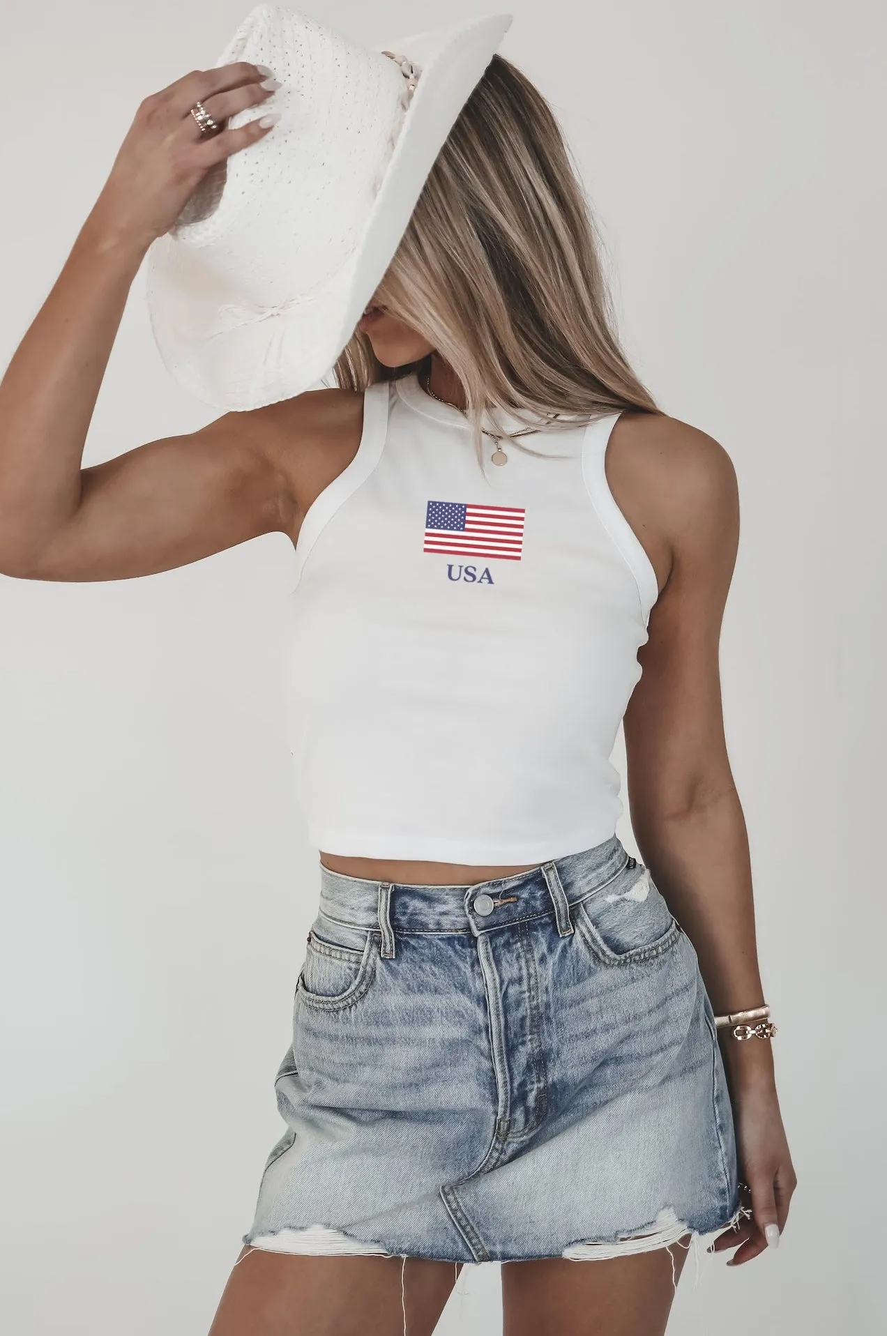 USA Patriotic American Flag Graphic High Neck Tank sold by Amazing Lace