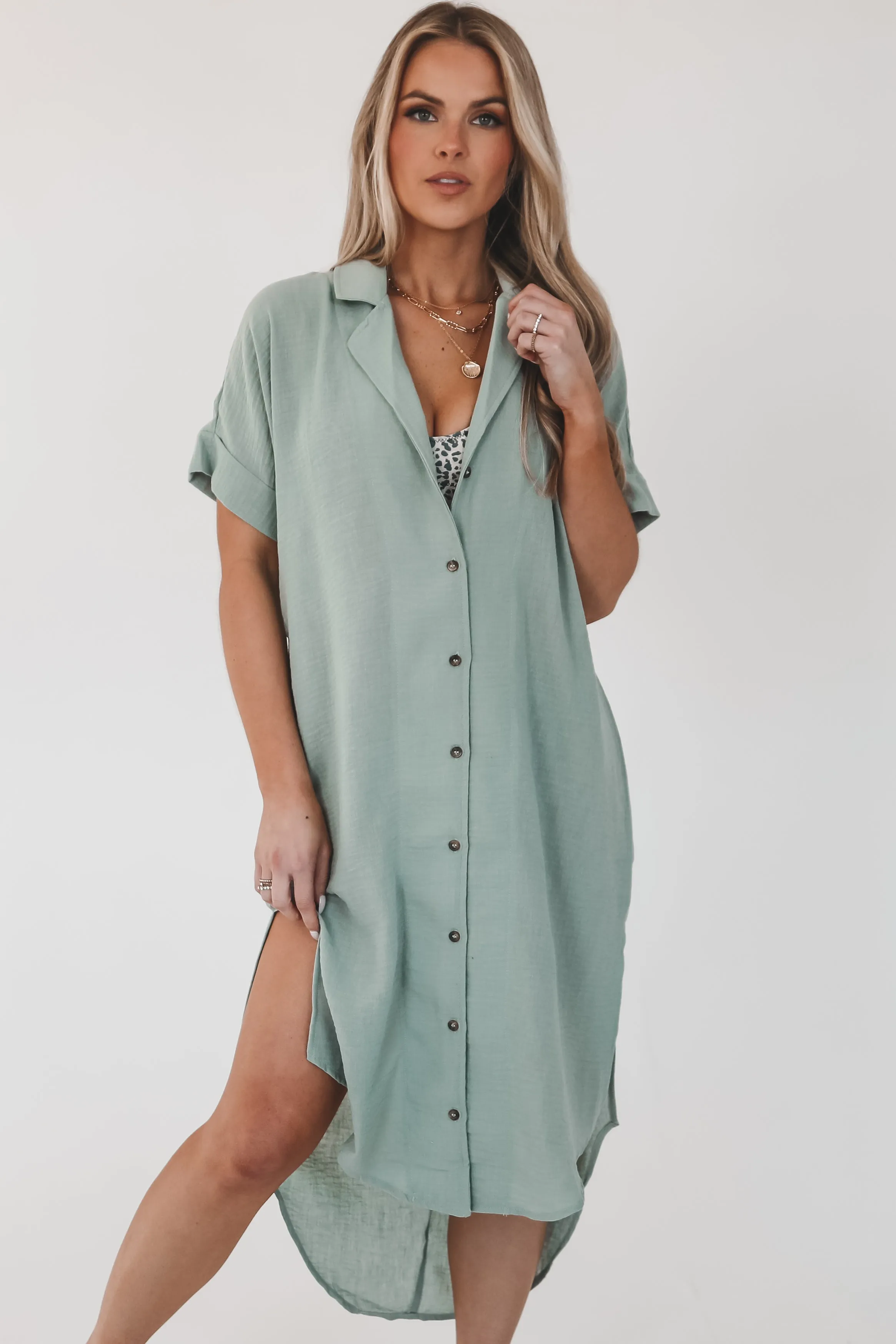 DEAL On Beach Chair Sage Button Up Long Shirt sold by Amazing Lace product image thumbnail 2