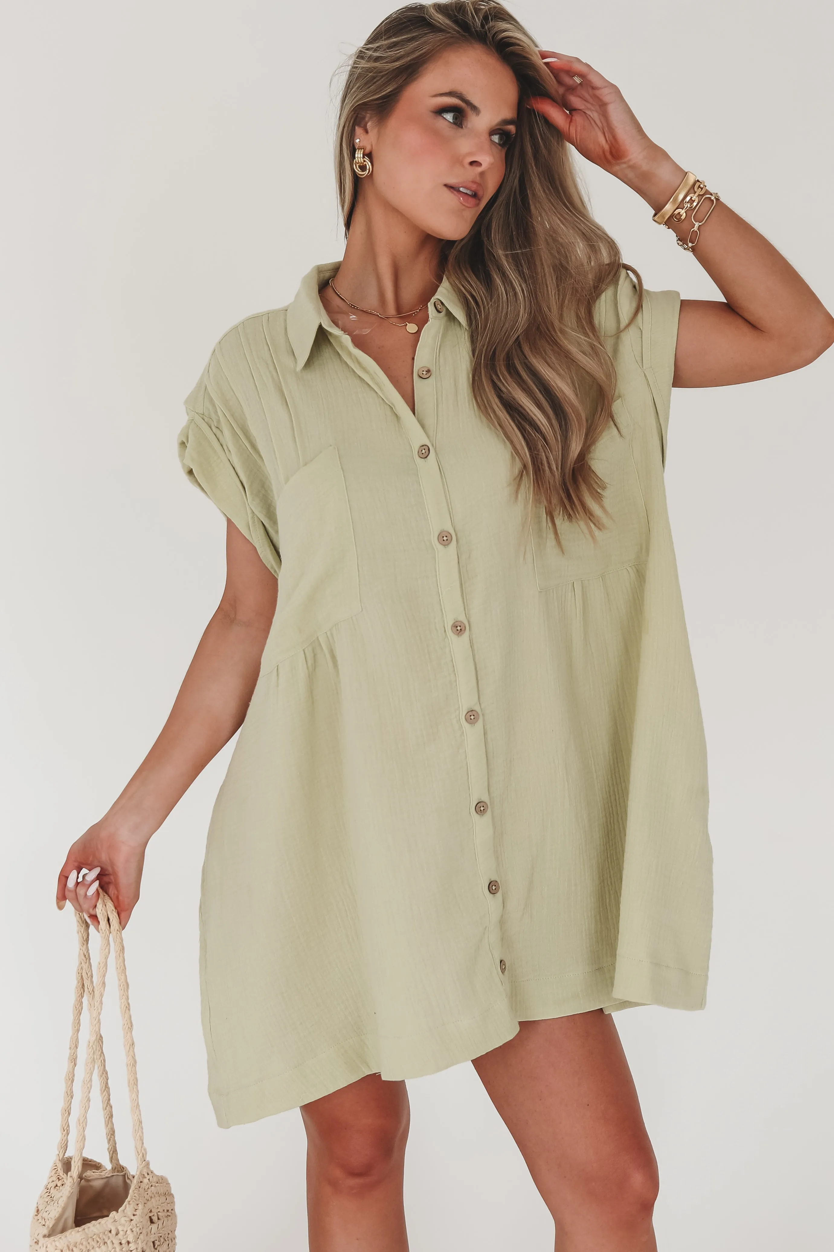 DEAL My Main Squeeze Button Up Linen Shirt Dress sold by Amazing Lace