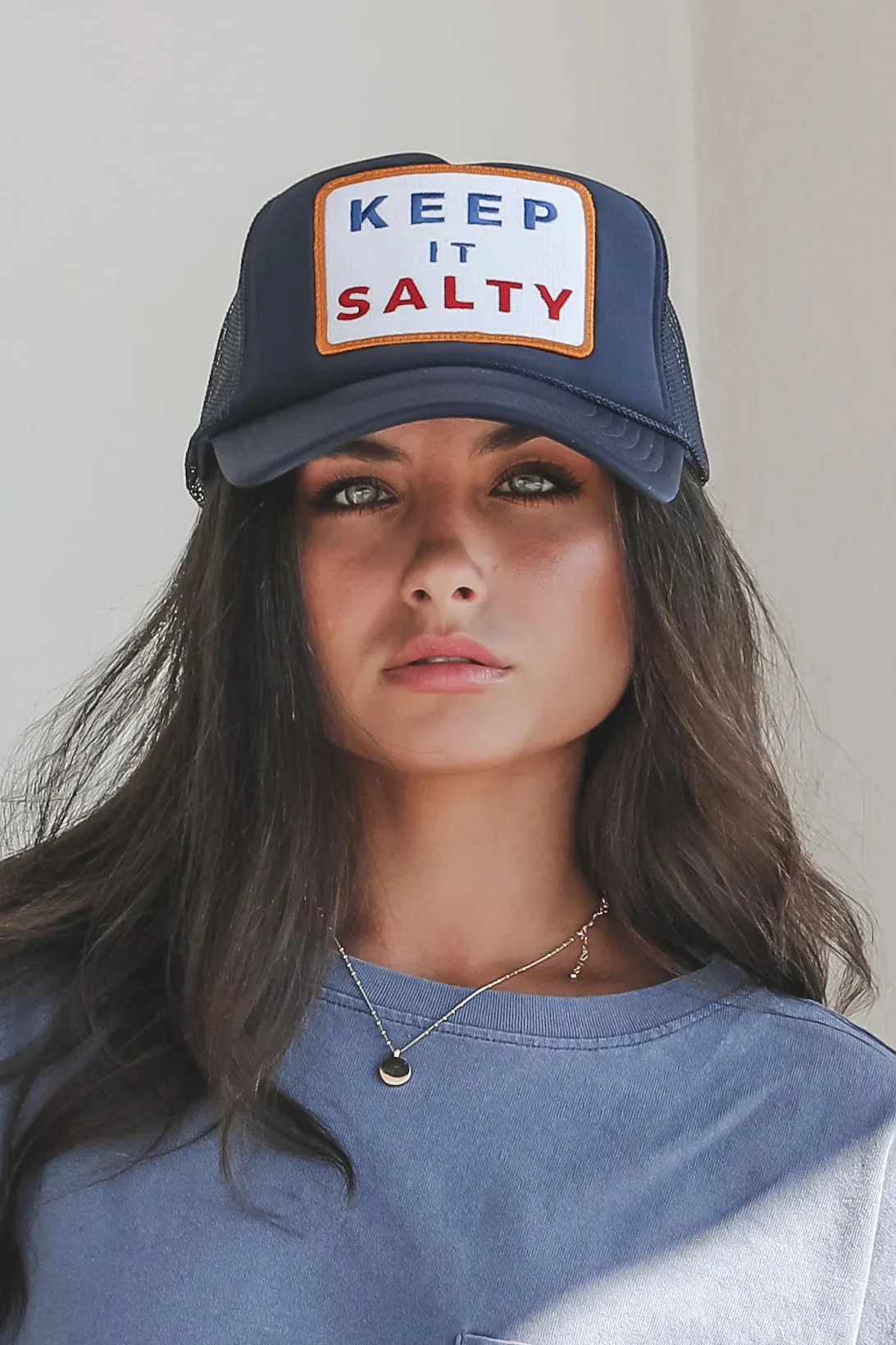 Keep It Salty Navy Patch Trucker Hat sold by Amazing Lace