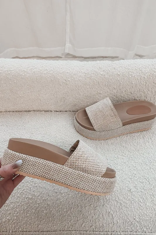 Woke Up By The Waves Woven Natural Slides sold by Amazing Lace
