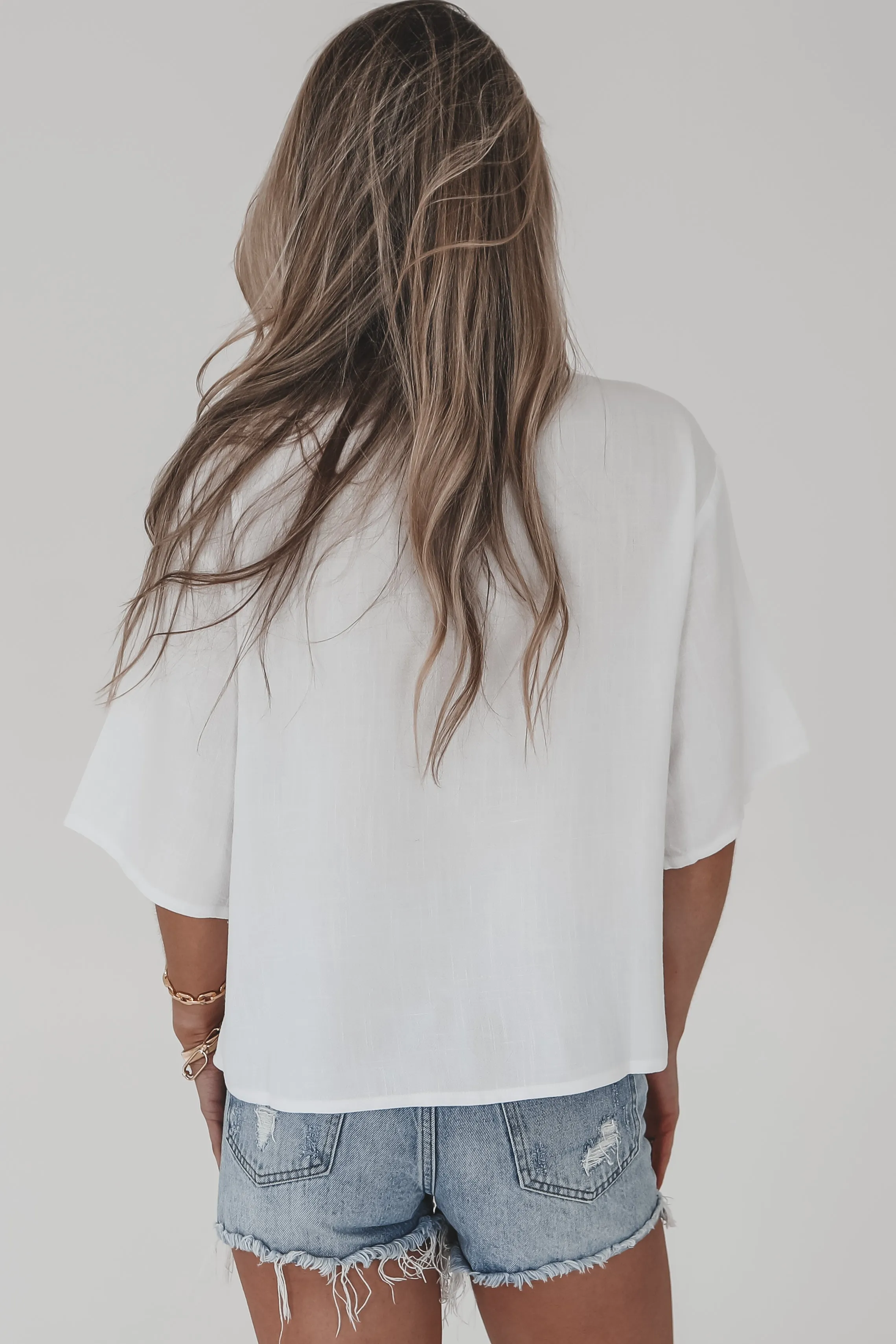 DEAL Answering Emails By The Ocean Button Up Cropped Short Sleeve Top sold by Amazing Lace product image thumbnail 2