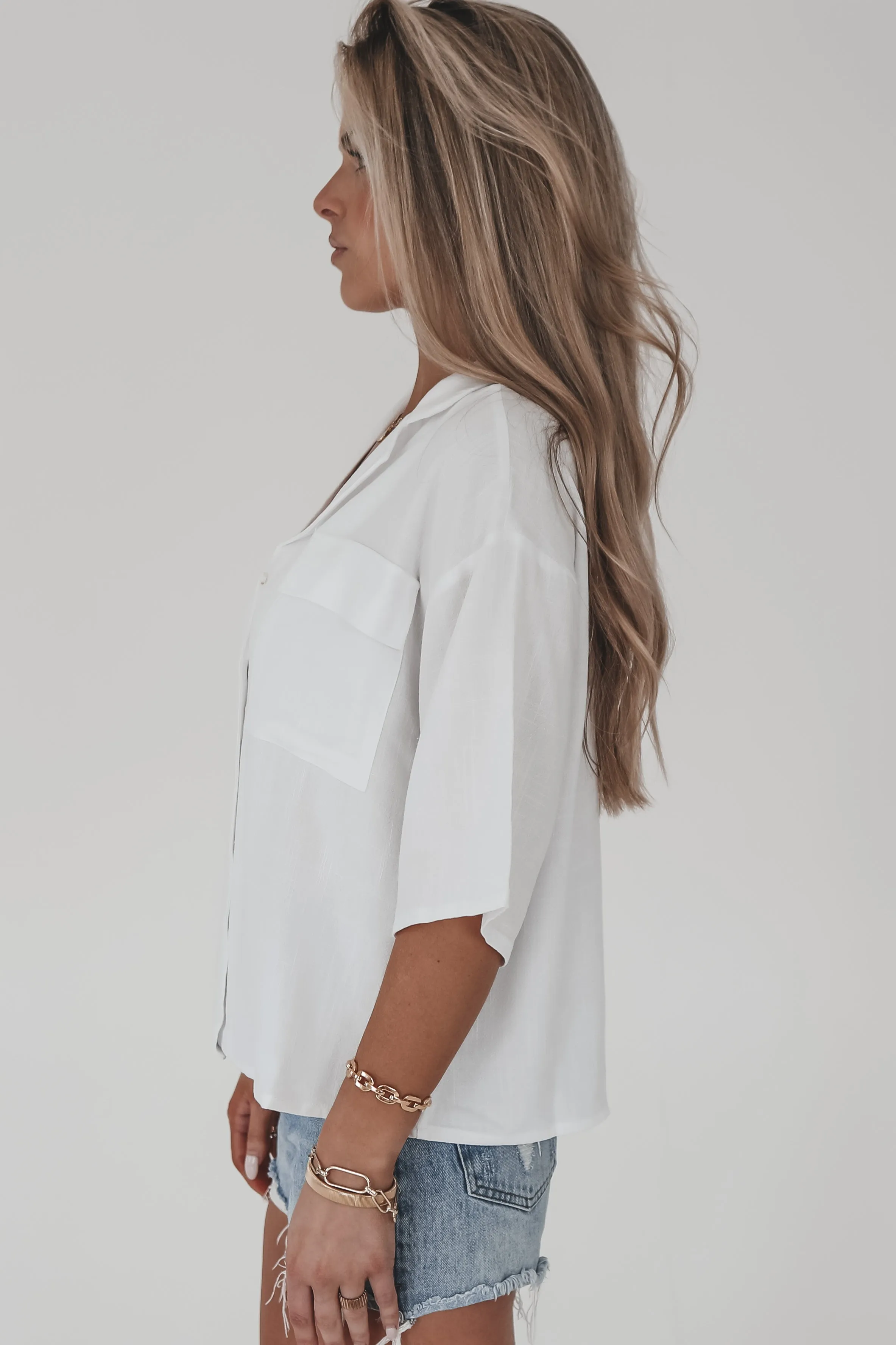 DEAL Answering Emails By The Ocean Button Up Cropped Short Sleeve Top sold by Amazing Lace product image thumbnail 3