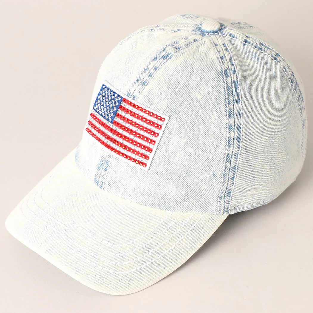 American Flag Rhinestone Denim Baseball Ca- sold by Amazing Lace product image thumbnail 2