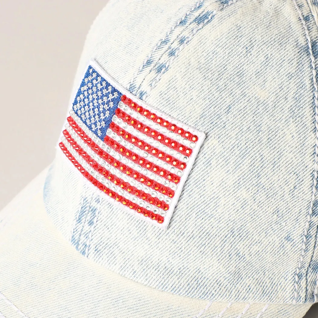 American Flag Rhinestone Denim Baseball Ca- sold by Amazing Lace product image thumbnail 4