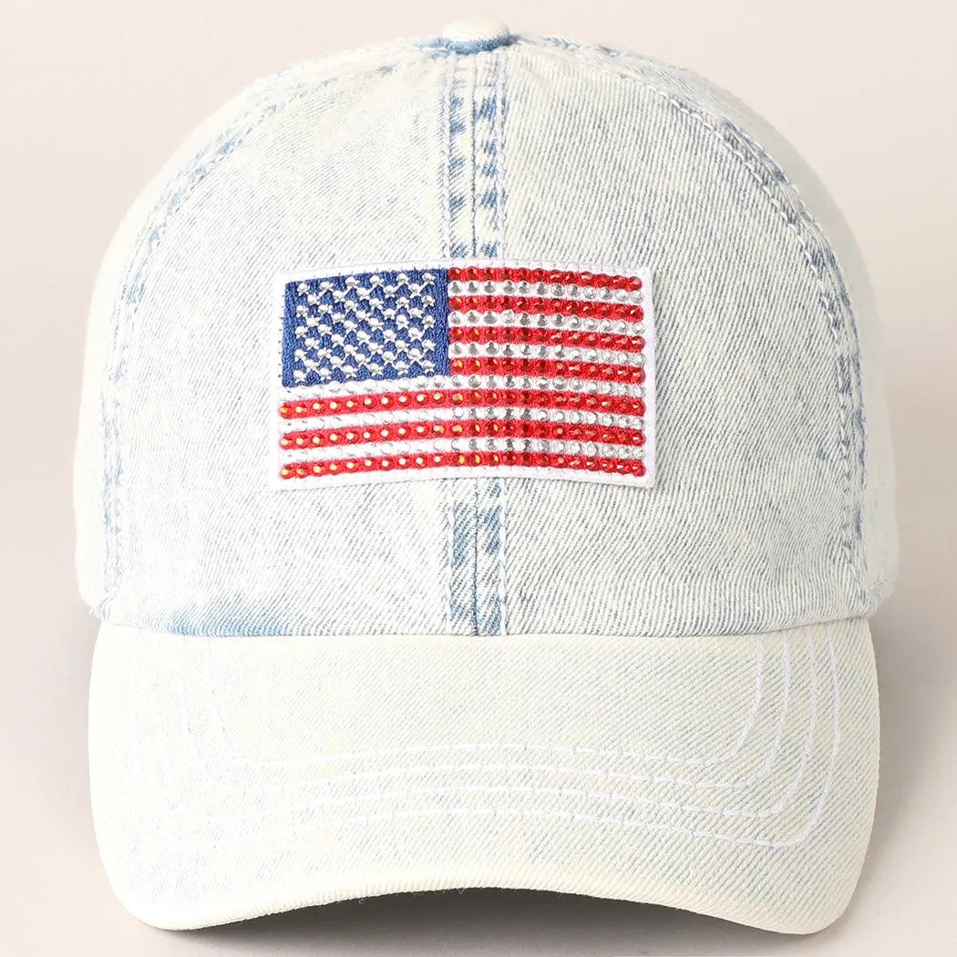 American Flag Rhinestone Denim Baseball Ca- sold by Amazing Lace product image thumbnail 5