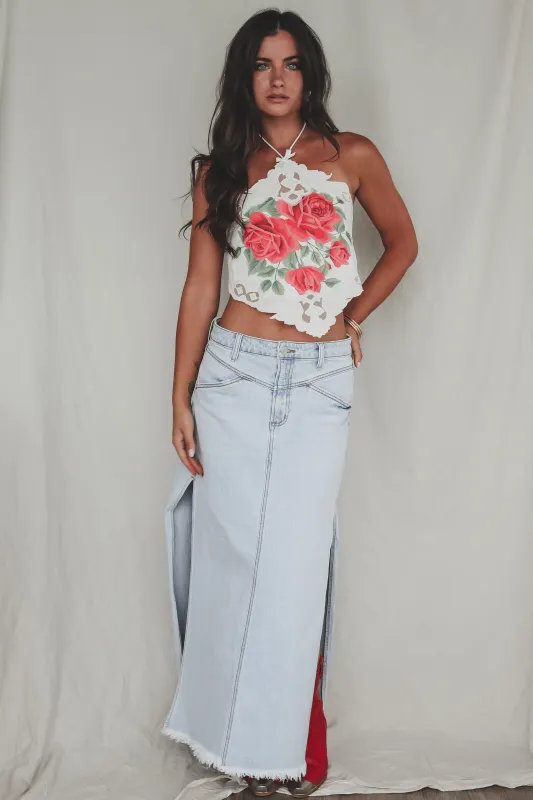 DEAL Long Hot Stunner Denim Maxi Skirt sold by Amazing Lace