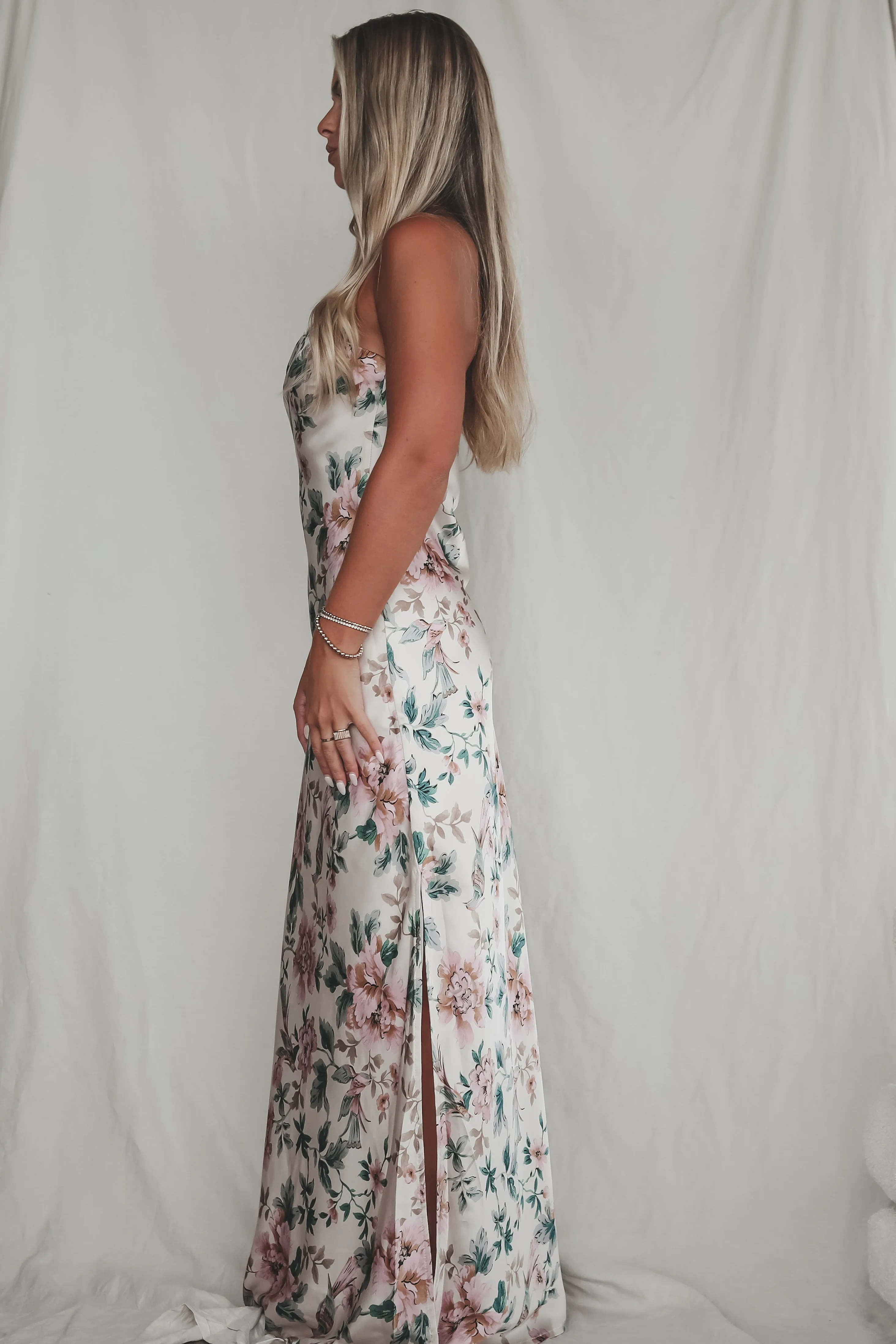 DEAL Eyes On You Obviously Ivory Satin Floral Strapless Maxi Dress sold by Amazing Lace product image thumbnail 4