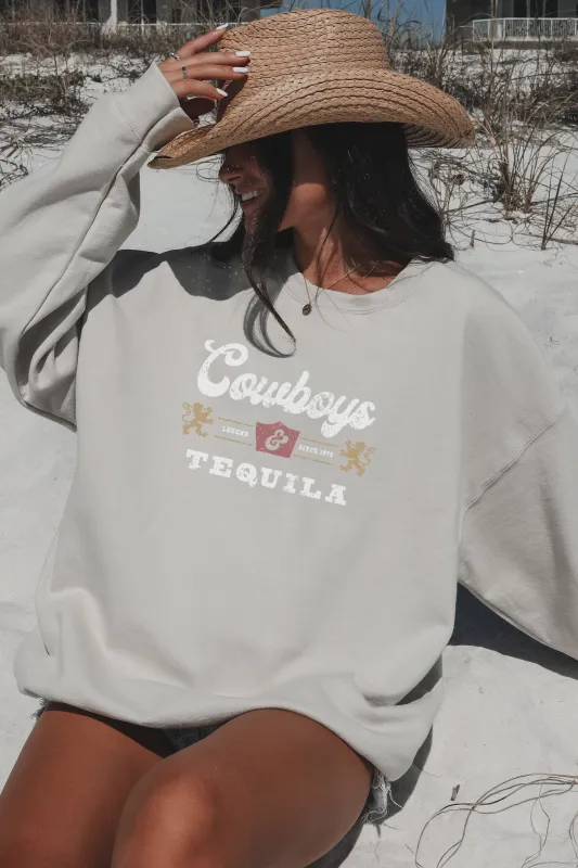 Cowboys And Tequila Graphic Unisex Crewneck Pullover Top sold by Amazing Lace